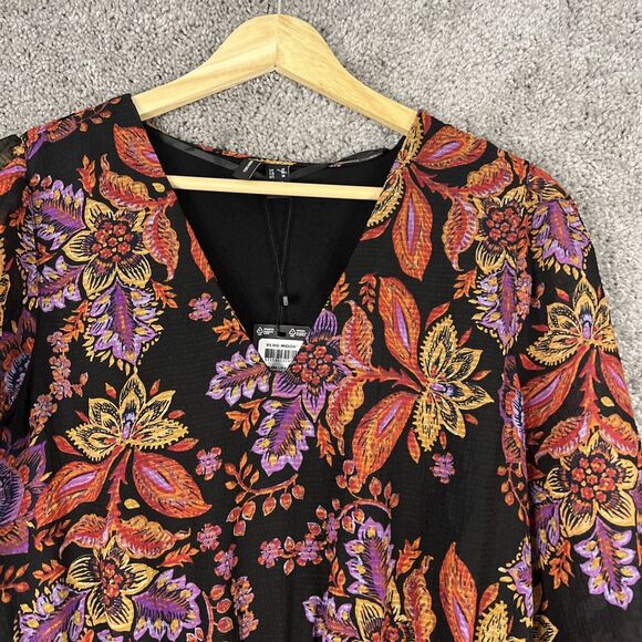 Vero Moda Stitch Fix Dress Womens Medium Black Floral Long Sleeve Tiered Lined - Picture 5 of 13